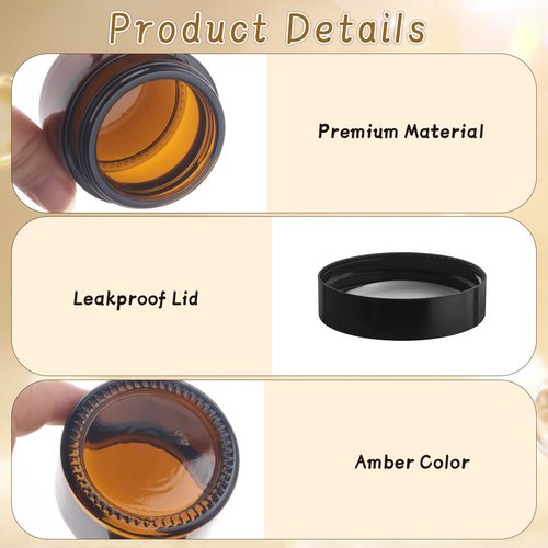 24 Pcs Amber Glass Jars Round Small Glass Jars Empty Refillable Cosmetic Containers with Inner Liners & Black Lids for Make Up Sample Powder Cream Lotion Spice - 30g/1oz