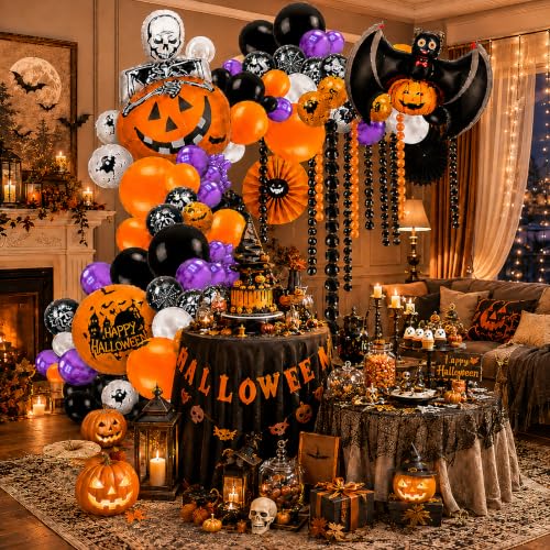 Black Halloween Balloon Arch Kit with Bat Skull Ghost Balloons - 209Pcs