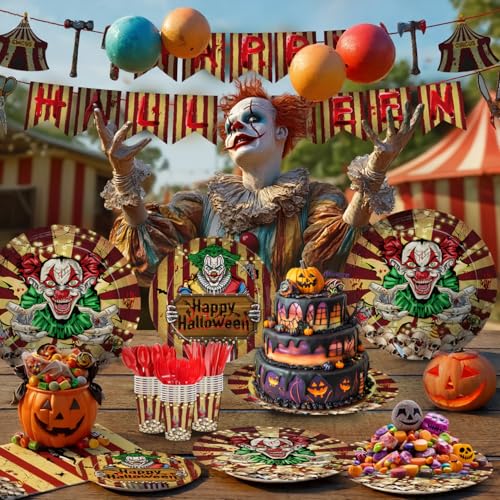 Halloween Evil Circus Disposable Party Tableware Set for Kids - Serves 24 - Variation of THIS listing
