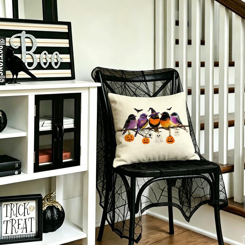 Halloween Pillow Cover 16x16 Inch Outdoor Decor Black Pumpkin Pattern