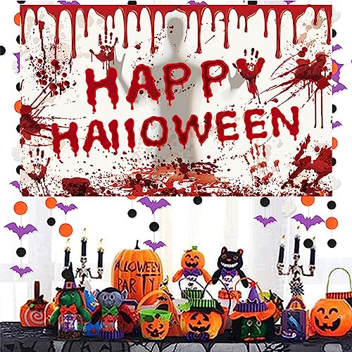 Halloween Bloody Backdrop Banner - White Scary Party Decor 70.87 x 43.31 Inches