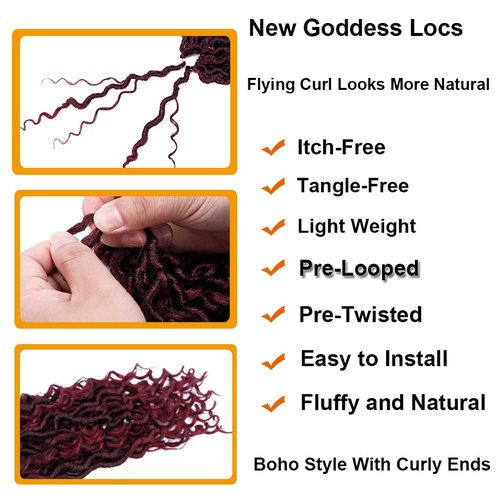 Goddess Locs Crochet Hair 14 Inch 7 Packs Crochet Hair for Women Pre Looped Crochet Braids with Curly Hair Crochet Locs With Curly Ends Soft Locs (1B/BUG#)