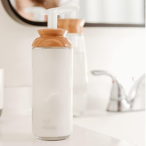 Full Circle Soap Opera - Recycled Glass Gel Soap & Lotion Dispenser with Bamboo Lid | 12-Ounce, Clear