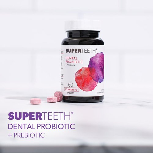 SUPER TEETH Oral Probiotic for Kids & Adults | 60 Strawberry Lactobacillus Reuteri Chewable Tablets | Freshens Bad Breath & Fights Cavities with BLIS M18 | Dental Probiotic to Support Oral Health