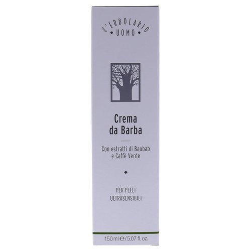 L'Erbolario Baobab & Green Coffee Shaving Cream - Non-Foaming for Superior Razor Control - 5.07 Oz