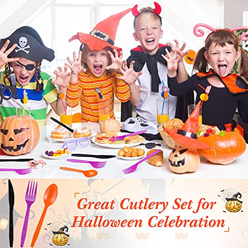 60-Piece Halloween Plastic Cutlery Set - Disposable Forks Spoons Knives for Parties