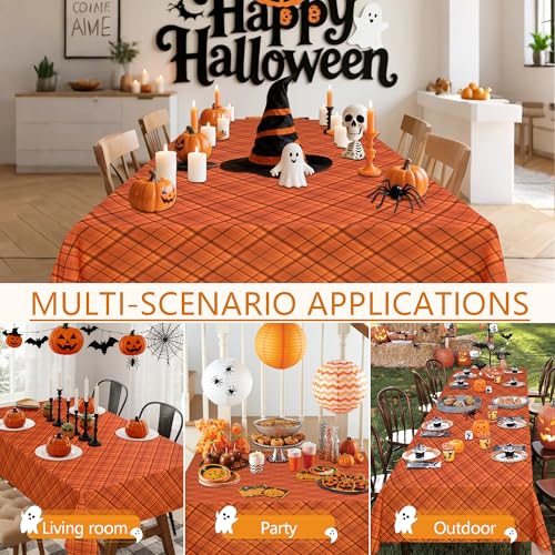 Autumn Checkered Tablecloth 60 x 120 Inch - Orange Plaid, Waterproof, Rectangular