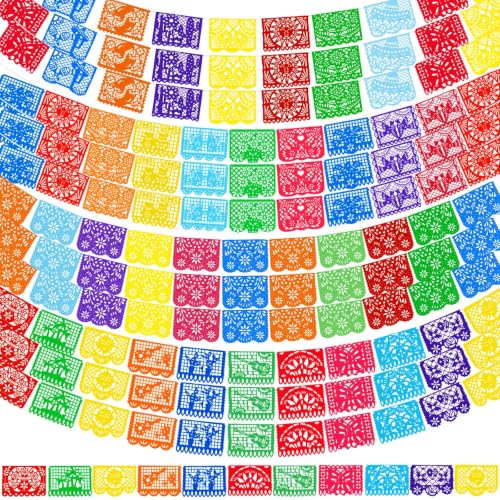 196 Ft Papel Picado Banner Mexican Fiesta Party Decor - Botanical & Nature Design, 12 Pack