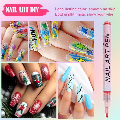 12 Colors Nail Art Pens Set, 2026 New Nail Marker, 0.7mm Quick-Drying Waterproof Polish Pens with Dotting Liner,Nail Art Tools for Graffiti Dotting Drawing Painting Point Liner DIY (1 Set)