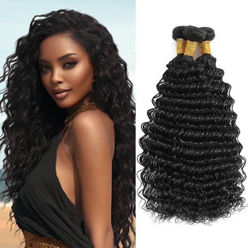 BilltiiWW Deep Wave Bundles Natural Black 8 10 12 Inch Brazilian Loose Deep Bundles Human Hair Soft and Silky for Women