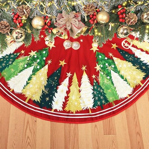 48-Inch Red Christmas Tree Skirt with Peppermint Design - Holiday Decor