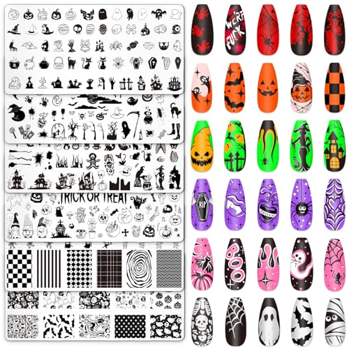 Halloween Classic Nail Stamping Plates Set - Pumpkin Ghost Witch Bat Design for Manicure DIY