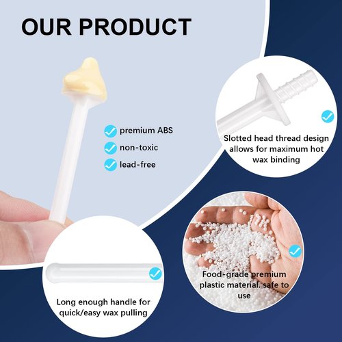 Rolybag Nose Wax Sticks Applicators, 200 Pcs Plastic Wax Rod Wand for Nostril Cleaning and Nose Hair Removal