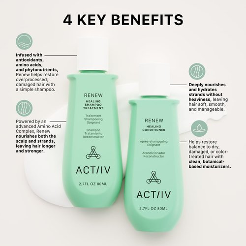 ACTIIV Renew Travel Duo | Supports Scalp Health & Appearance of Fuller, Healthier-Looking Hair, Hydrates & Nourishes, Heals Damaged & Over-Processed Hair, Plant-Based, Color-Safe, Vegan