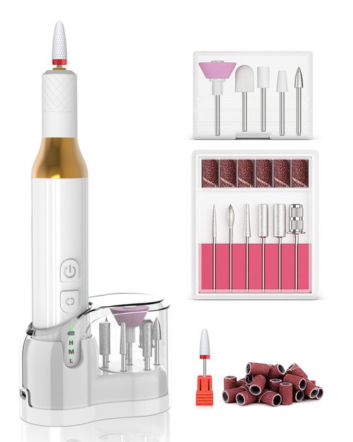 DEEHENK Nail Drill,Cordless Electric Files for Gel Nails E-File Manicure Kit Women Rechargeable Drill para Uñas Profesional Machine Grinder Acrylic White (M918)