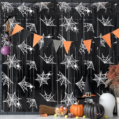 Black Foil Fringe Curtains for Halloween Party Decor, 3.3 x 6.6 ft - 2 Pack