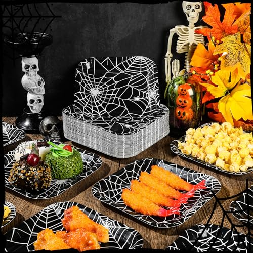 Halloween Disposable Paper Plates 7 Inch Spider Web Design - Pack of 100, Party Dinnerware