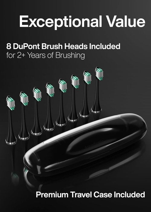 Aquasonic Black Series Ultra Whitening Toothbrush - ADA Accepted Electric Toothbrush with 8 Brush Heads & Travel Case | 40,000 VPM Motor & Smart Timer