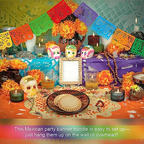 450 FT Mexican Papel Picado Banner for Fiesta Party - Multicolor, Durable & Reusable, Bulk 30 Banners - Variation of THIS listing