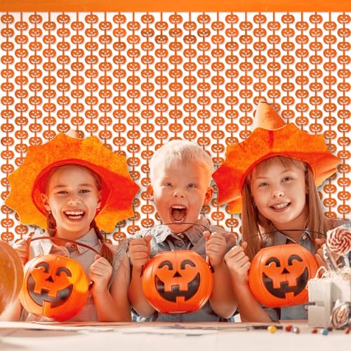 Halloween Pumpkin Orange Foil Curtain Streamers Set - Horror Party Decor, 2 Pieces