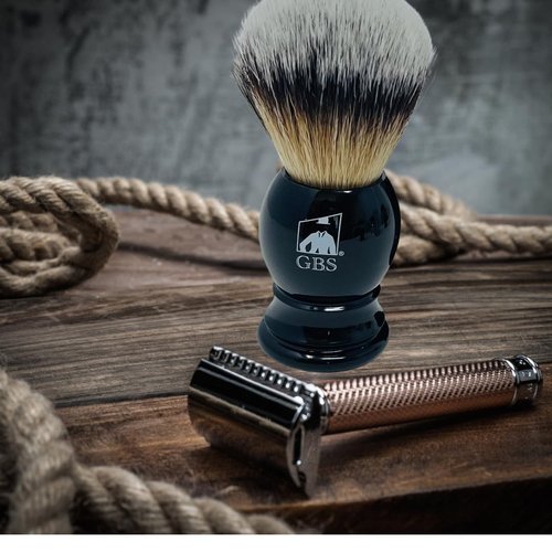 G.B.S Synthetic Shaving Brush with Travel Tube - Professional Wet Shaving Kit, Vegan Bristles, Men’s Grooming Essentials