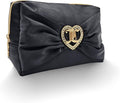 Juicy Couture Black Makeup Bag - Stylish Cosmetics Organizer with Satin Bow & Rhinestone Heart
