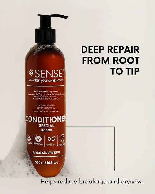 SENSE AWAKEN YOUR CONSCIENCE Repair System Shampoo & Conditioner Set – Hydration, Strength & Color Protection with Onion Extract, Hyaluronic Acid & Avocado Oil – Salt-Free – 500 ml Each