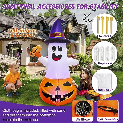 5FT Halloween Inflatable Pumpkin Ghost with Multi-Color Flashing LED Yard Decor