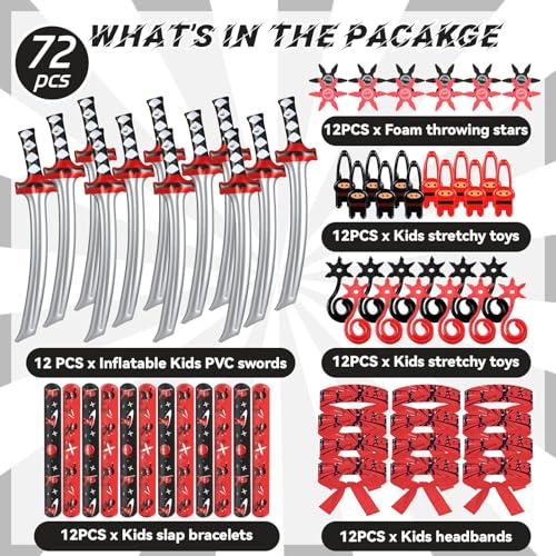 Karate Party Favor Set with Inflatable Swords Headbands Bracelets for Kids Boys Girls