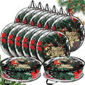 Wreath Storage Bags 30 Inch Durable Plastic with Dual Zippers & Handles - Clear & Black, Set of 14