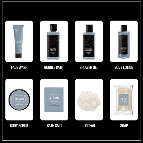 Body & Earth Gift Baskets for Men 8pcs Mens Grooming Sets with Leather Scent Gift Sets for Christmas Gifts for Men