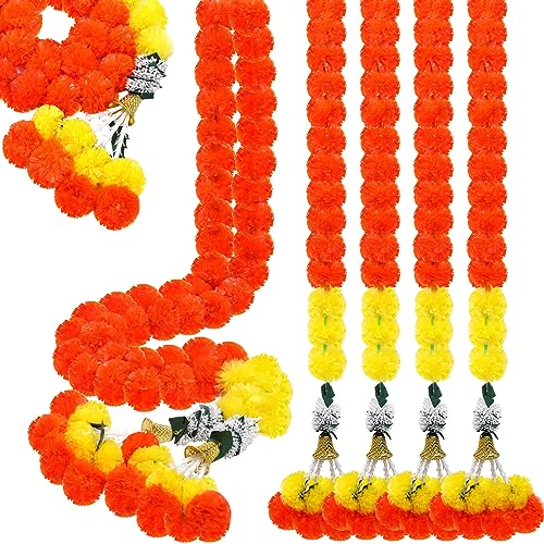 Dark Orange 5-Piece Diwali Marigold Garland Set - 5 Feet Long Artificial Floral Decor