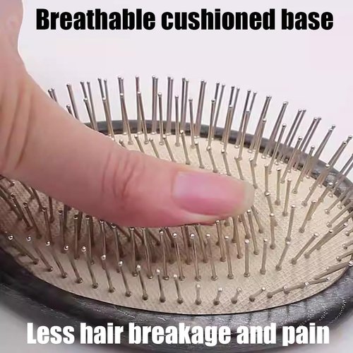 Skiennix Wooden Paddle Hair Brush - Anti-Frizz Metal Detangling Brush for All Hair Types | Scalp Massage, Wet or Dry Use