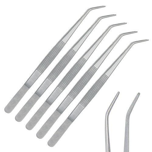 Stainless Steel Tweezers, with Curved Serrated Tip Multipurpose Tweezers Sewing Machine Tweezers Forceps for Craft Repairing (5)