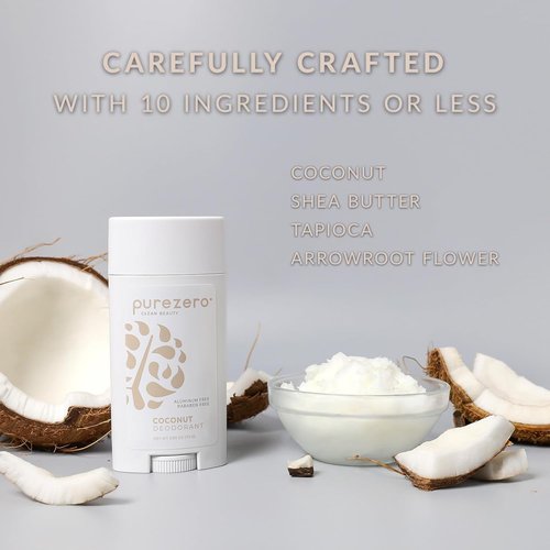 Purezero Deodorant - Coconut Scent | Aluminum & Paraben Free | 24-Hour Odor Protection | Infused with Shea Butter & Coconut Oil (1 Pack)