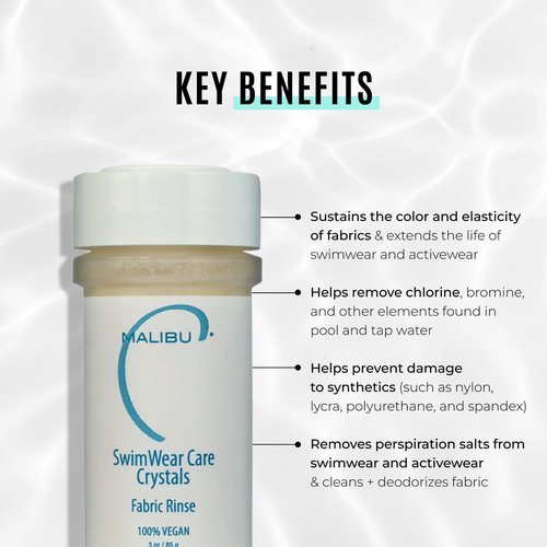 Malibu C Swimwear Care Crystals - Chlorine Removal & Activewear Protection - Color-Safe Laundry Rinse (3 Ounce)