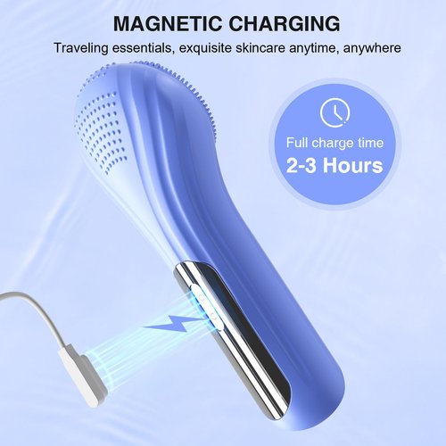 Silicone Face Scrubber, Waterproof Electric Facial Cleansing Brush for Men & Women, Rechargeable Face Scrubber with 5 Modes for Deep Cleansing, Exfoliating, Massage (Blue)