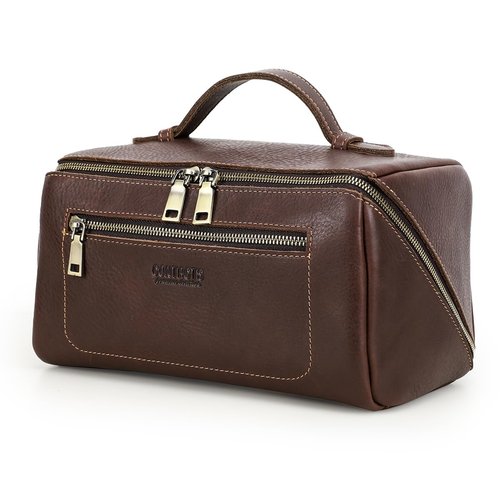 CONTACTS Full Grain Leather Travel Toiletry Bag for Men Large Wash Bag with Handle Bathroom Shaving Dopp Kit Toiletries Organizer Vintage Cosmetic Bag