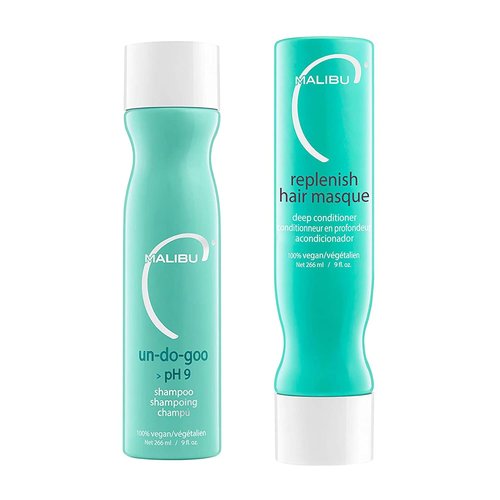 Malibu C Un-Do-Goo Shampoo & Replenish Hair Masque Duo - Clarifying & Deep Conditioning Set for Shine Restoration (33.8 oz)