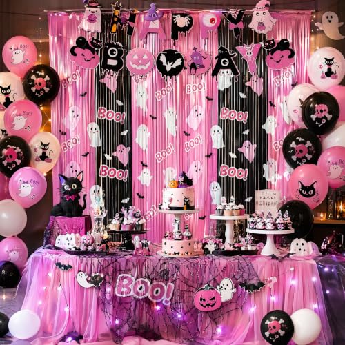 Pink Halloween Party Decorations Set - Ghost, Pumpkin, Bat & Cat Theme