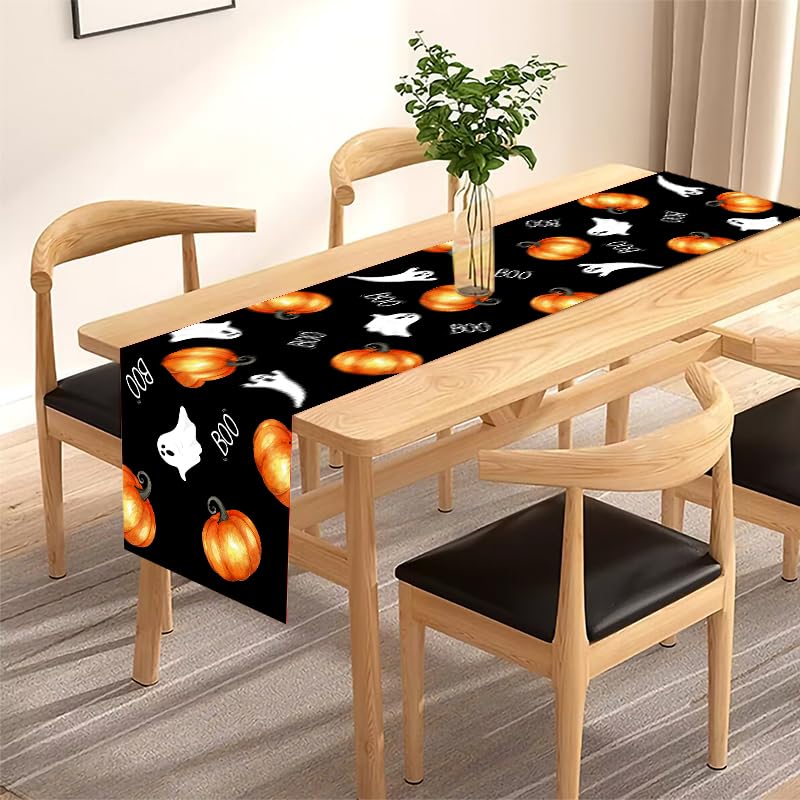 Halloween Ghost Table Runner 13x72 Inch - Boo Pumpkin Party Decor