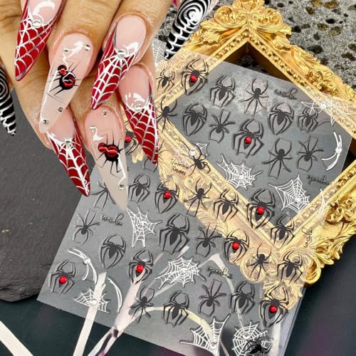 Halloween Spider Nail Stickers Set 4 Sheets 3D Rhinestones & Web Decals - Variation 3