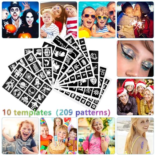 Kids Glitter Tattoo Kit - 38 Colors, Fluorescent & Glitter, Stencils & Accessories