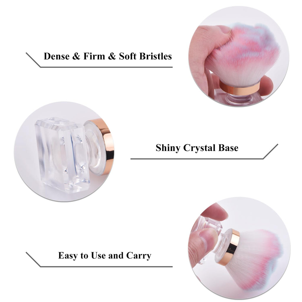 Ycyan 2Pcs Nail Dust Brush Set, Crystal Base Nail Art Dust Powder Remover Brushes Soft Kabuki Cleaner Brush for Makeup & French Gel Acrylic Nails