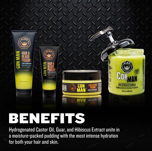 GIBS Con Man Hair & Beard Pudding - Leave In Conditioner - Curl Definer - Moisturizer - 3.25 oz Travel Size