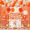 Orange Birthday Decorations Set with Banner Balloons & Curtain - Fall Halloween Party Supplies