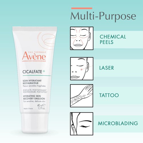 Avène Cicalfate+ Hydrating Skin Recovery Emulsion for post-procedure & post-tattoo, helps restore skin barrier, 24hr hydration, 1.3 Fl Oz
