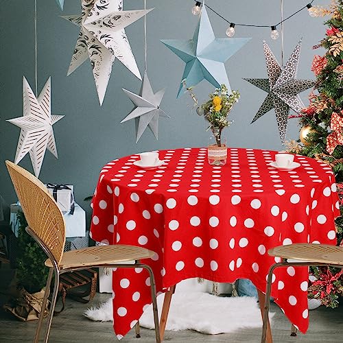 Christmas Polka Dot Tablecloth - Red & White Holiday 55x70 Inch Rectangular Table Cover