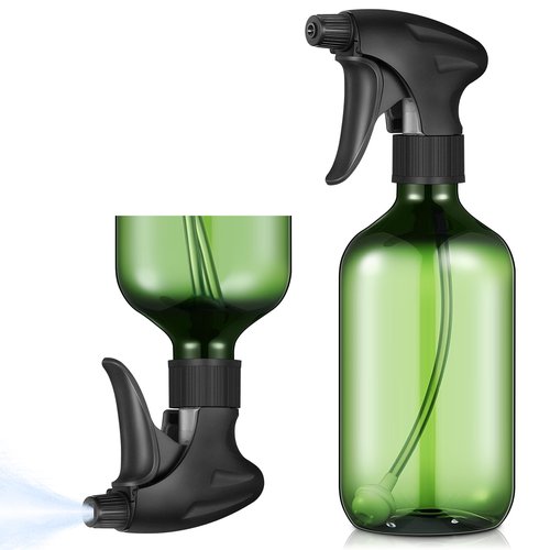 Honeydak 2 Pcs 360° Spray Bottle, 16 Oz/ 500 ml Plastic Upside Down Spray Bottles for Cleaning, Plants, Hair Water, with Nozzle W/fine Mist and Stream Setting(Green)
