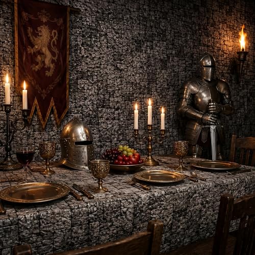 Stone Wall Tablecloth Roll 164ft x 39.4in Medieval Halloween Party Decor